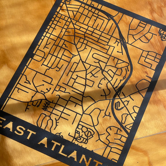 East Atlanta Map (Stamp Style Papercut)