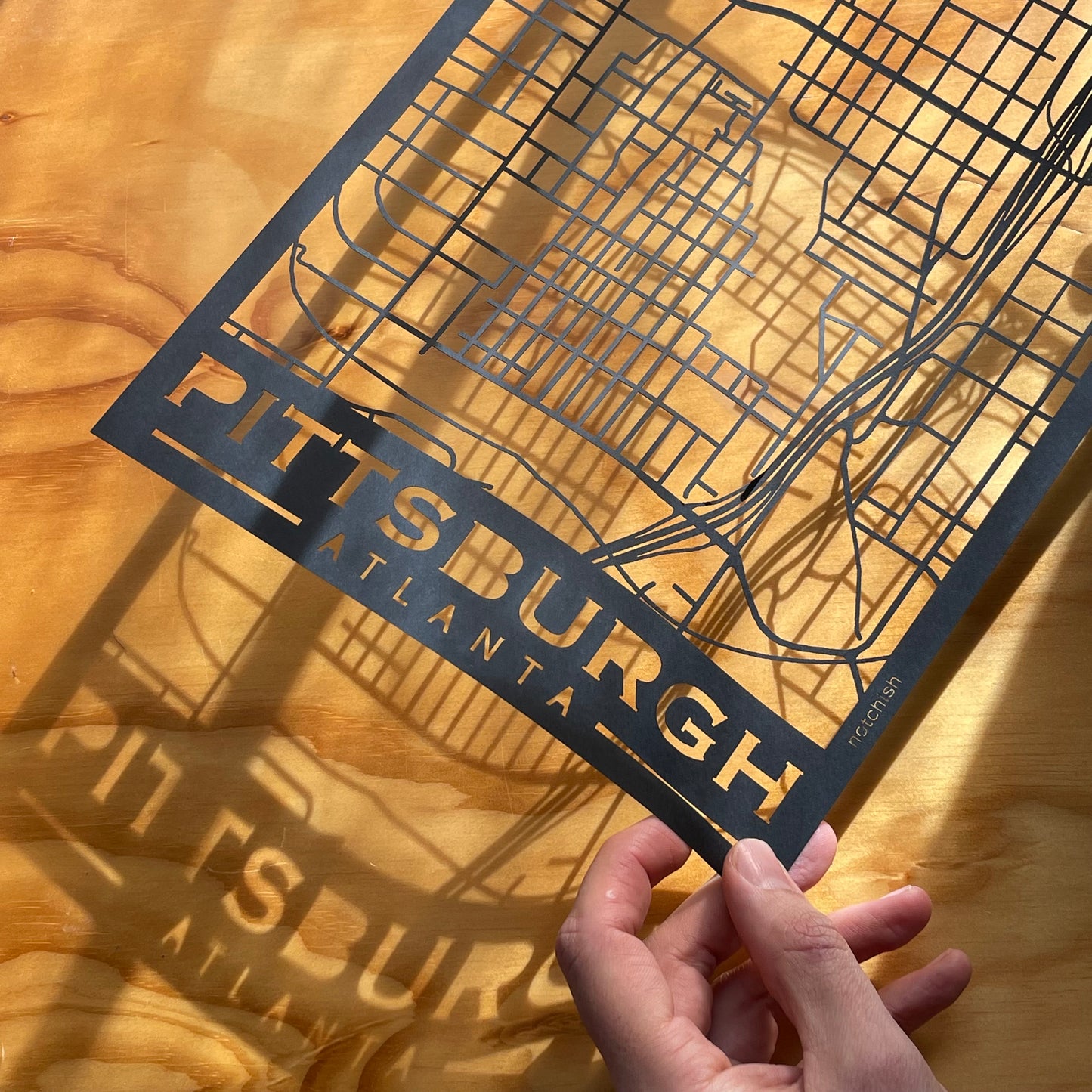 Pittsburgh Map (Stamp Style Papercut)