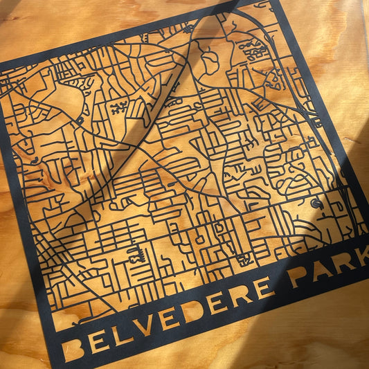 Belvedere Park Map (Stamp Style Papercut)